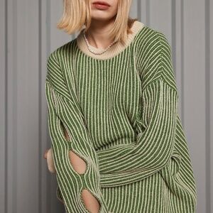 Green Striped Wool Knit Sweater